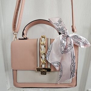 Aldo AnnieBrook Flap Satchel Pink and Cream Crossbody Bag with Scarf